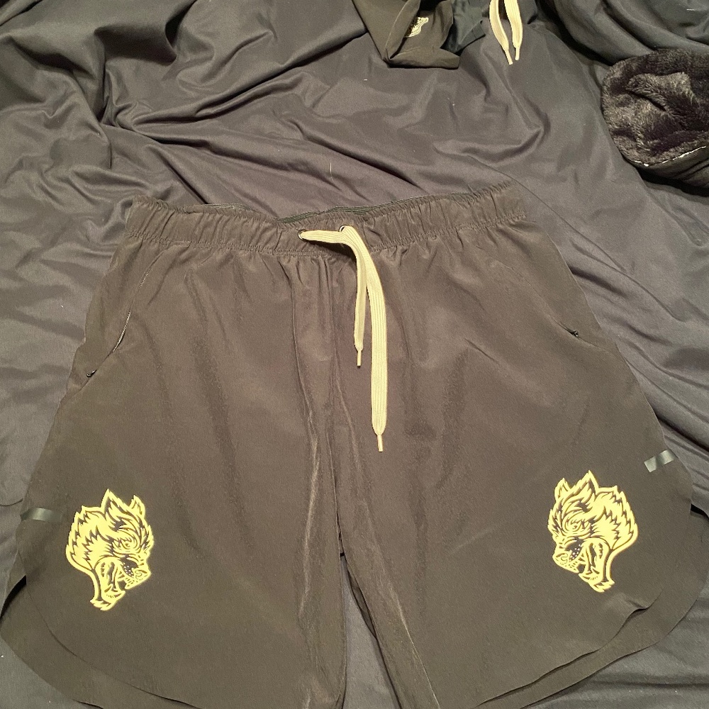 Darc Sport Black Athletic Shorts with Yellow Drawstring & Graphic